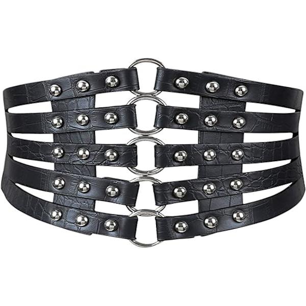 Hullet Nitter med Spænde Bælte Bundet Korset Elastisk Bredt Taljebælte Underbryst Taljebånd black silver rivets