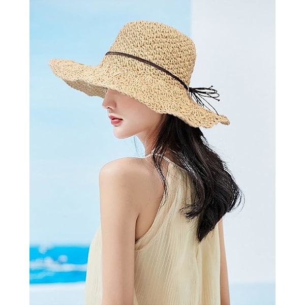 Foldbar sommerhat i strå til kvinder - Boho-strandhat til damer