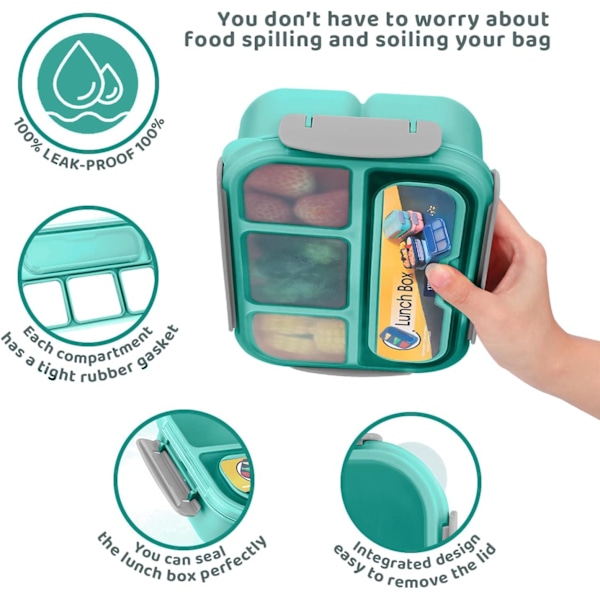 Bento Box Frokost til Voksne, Lækagesikker Bento Frokostboks til Børn, Opvaskemaskine, Fryser Sikker Bpa-Fri green