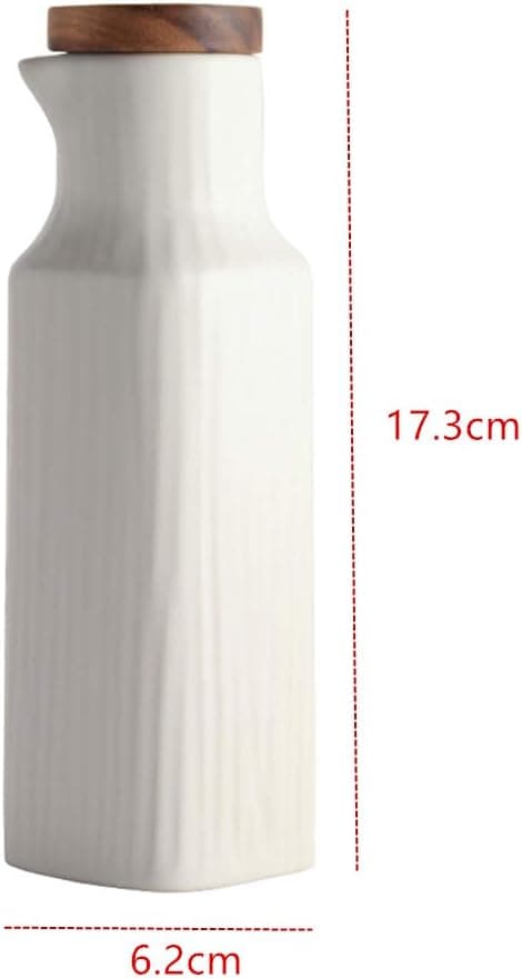 300 ml keramisk oliedispenserflaske, oliekander uden dryp, olivenoliedispenser, krydderibeholder med låg, hvid