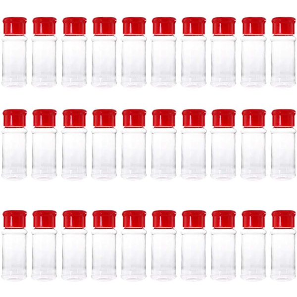 30 stk. Plast Krydderiflaske Krydderidispensor Peberbøsse Saltshaker til Grill Køkken (Rød)