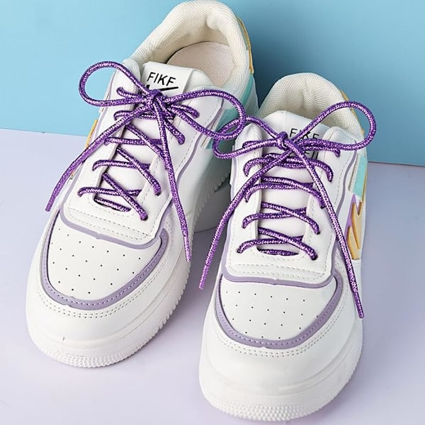 2 Paria Glitter-Metallista Kiiltäviä Nauhoja, Pyöreät Sekvenssinauhat Lenkkareille ja Saappaille Purple