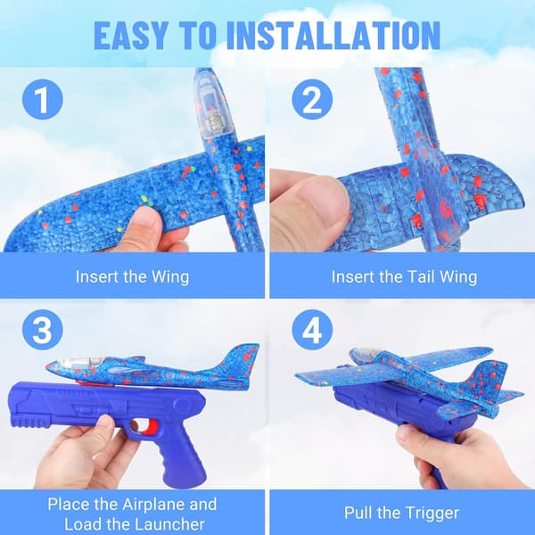 Flygplansleksak med Katapult, 4-pack LED Skum Flygplan med Katapult, Leksaksflygplan, Presenter för 3 4 5 6 7 8 9 År Gamla Pojkar Flickor
