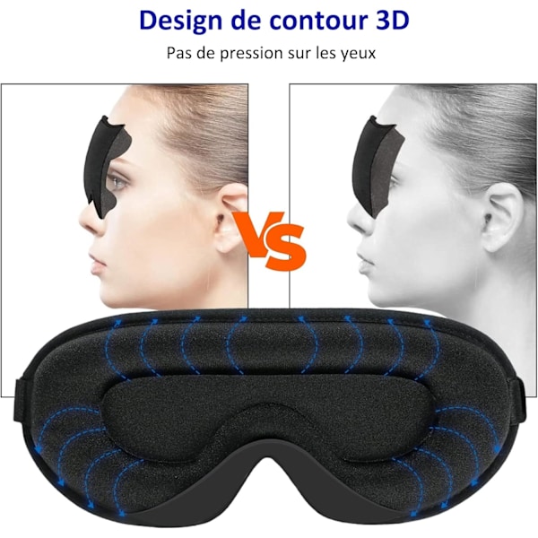 3D Mjuk och Bekväm Sovmask, Ultra-Fit Sovmask för Sidosovare, Ögonmask, Resa, Sömnlöshet (Svart)