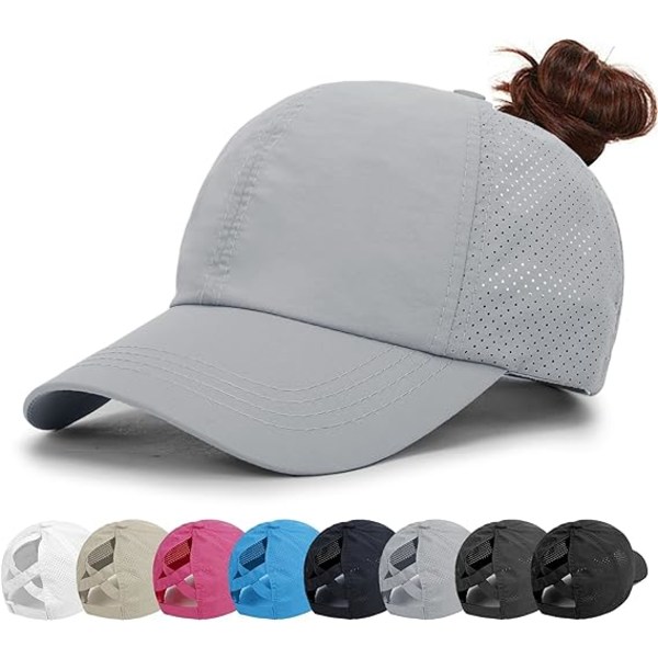 Dame Baseball Cap, Hestehale Solhat, Dame Golf Caps, Criss Cross Justerbare Hatte light grey