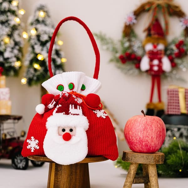 Jul Röd Flanell Tomte Snögubbe Presenthandväska, Godispåse Förvaringsväska, För Julklappsförvaring (C)