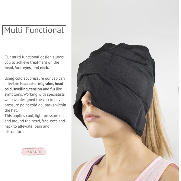 Migrän Relief Headache Hat - Cold Compress Instant Ice Pack - Cap Akupressur för huvud och ansikte