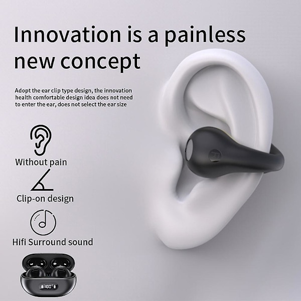 Langattomat nappikuulokkeet Bluetooth 5.3 Avoimet korvanappikuulokkeet Pyöräilykuulokkeet Melunvaimennuskuulokkeet black