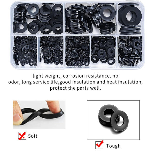 500 kpl Mustat Nylon-Tasotasoitteet, Pyöreät Eristys-Tasotasoitteet Tiivistevälilevy Tiivisteputkistojen Valikoima - M2/M2.5/M3/M4/M5/M6/M8/M10