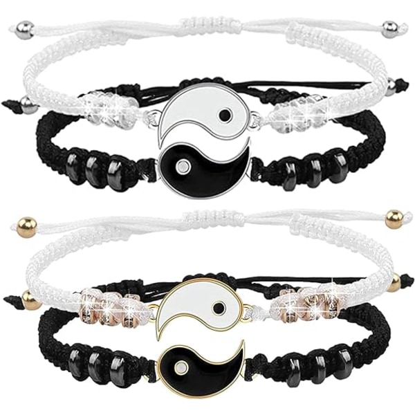 4 Yin Yang justerbara sladdarmband, Yin Yang pararmband, matchande Yin Yang Best Friend-armband