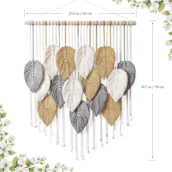 Macrame väggbonad löv Boho väggdekor bohemisk handgjord vävd väggkonst dekoration