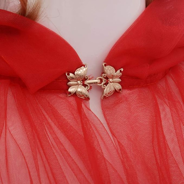 Tulle Kappe Bryllupskåpe med Hette Lang Jakke Brud Pels Red