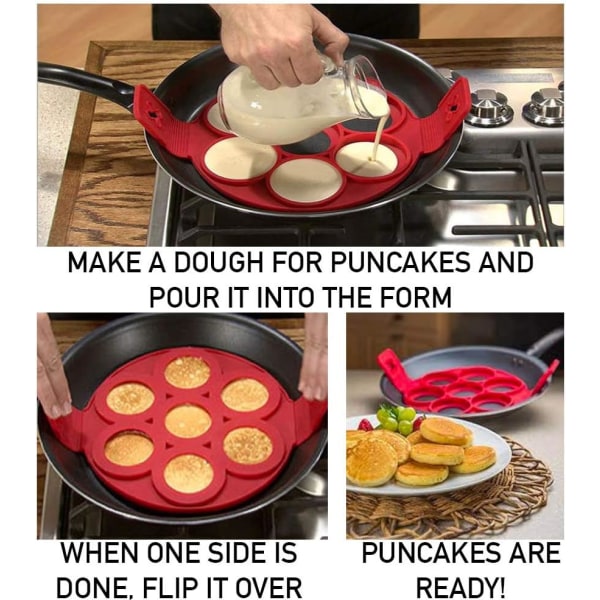 2-pack pannkaksform, pannkaksformar, stekt äggform, uppgradering 7 hål, non-stick silikonäggring