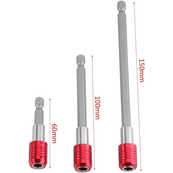3 stk magnetiske bitsholdere skrutrekkerforlengelse 1/4\" sekskantforlengelse skrutrekker rød 60/100/150mm