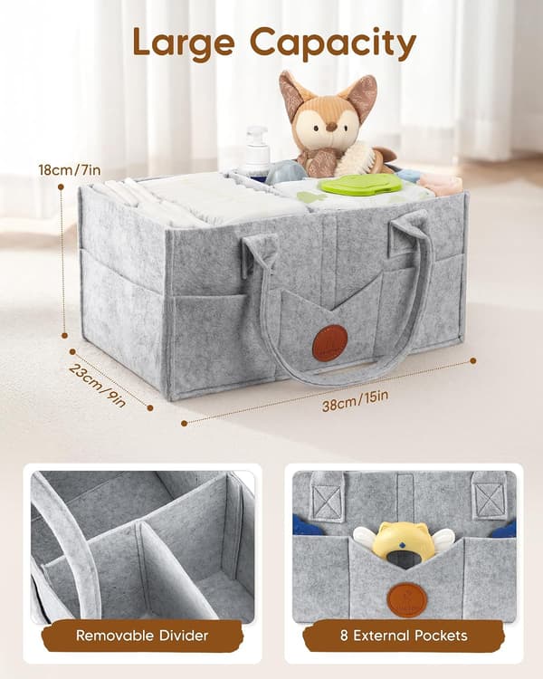 Bleie Caddy, Nyfødt Nødvendigheter for Bleie Caddy, Solid Bærbar Vaskbar Baby Caddy med Avtakbare Rom