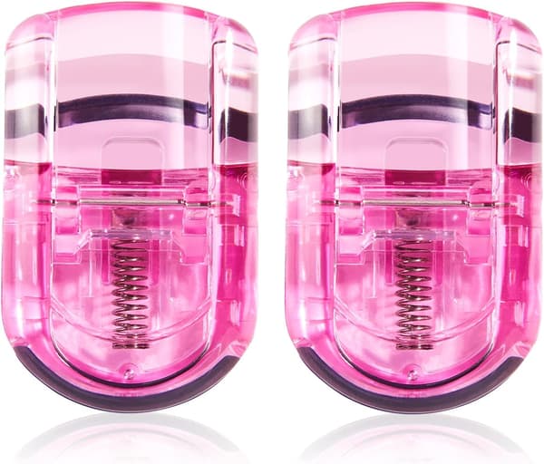 2 stk. Bærbar øyenvippebøyer, øyenvippebøyerverktøy for reiser, 2 mini øyenvippebøyere med 2 silikonputer (rosa mini)