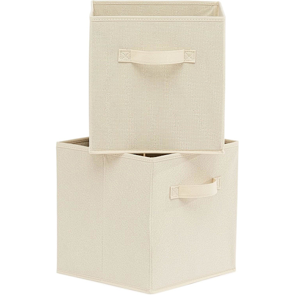 Kasaan taittuvat kangassäilytyskuutiot, joissa kahvat, beige - 6 kpl