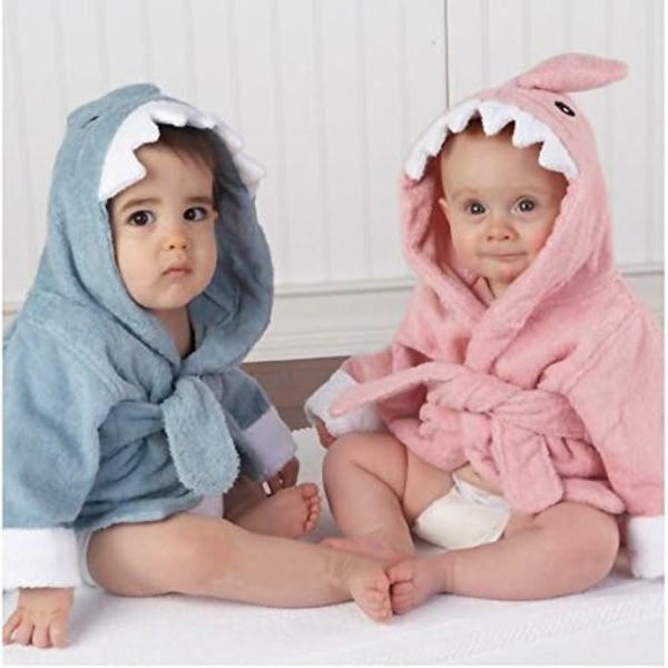 Babyhuva med huva: Terry Cloth badrock för pojkar och flickor (Blå haj)