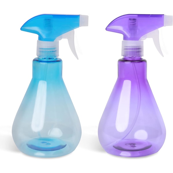 Vattensprayflaskor (2-pack) 500ml – Tomma Plastic Mist Flytande sprutor | Återanvändbar och påfyllningsbar (blå och lila)