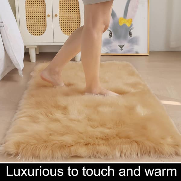 Firkantede fuskepels-fleece-fluffy tepper, vaskbart yogateppe, soveromsgulvtepper, kamel - 2'x 4', kamel