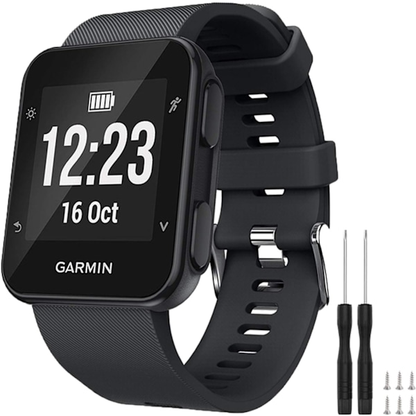 Blød silikone udskiftningsurrem til Garmin Forerunner 35 smartwatch, passer til håndled på 5,11-9,05 tommer (130-230 mm), sort