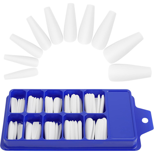 Matt Akryl Falska Naglar Tips Kit Set 100 Stycken Falska Fingernaglar Förlängning Lång  Kista Ballerina Full Cover DIY Dekorationer white