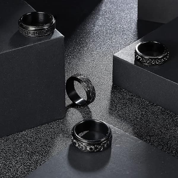 2 STK. Nr. 9 Sort Spinner Ring til Mænd Kvinder Cool Evil Eye Ringe Rustfrit Stål Fidget Ring Stress Relief Ring