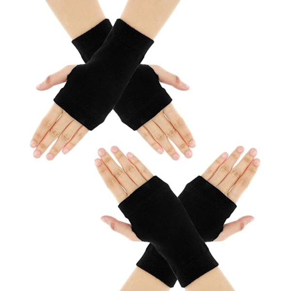 1 Par Vintervarme Fingerløse Hansker Halvfinger Tommelhull Dame Stretch Strikket Votter Bomullsvarme Teksting Kjøring Håndledd Unisex Julegaver