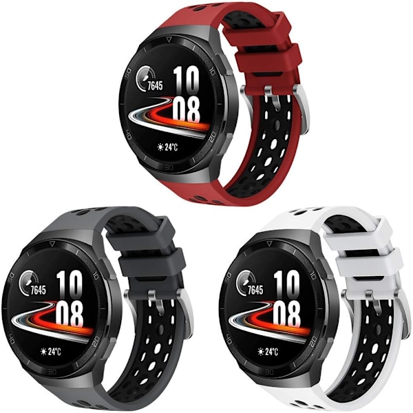 Strap Compatible with Huawei Watch GT2e, Sport Waterproof Soft Silicone Replacement Strap Bracelet -Black+Red+White