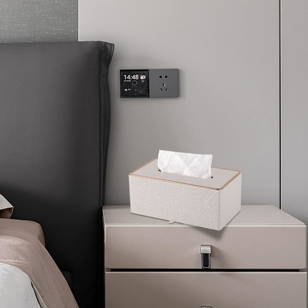 Vævæskeskrinholder, læder vævæskeskrinbetræk, moderne rektangulær papæske, forstærket bund med magneter, til hjemmet, hotel, bil (beige)