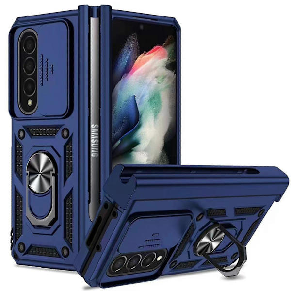 Armor Cover Kompatibel Med Galaxy Z Fold 4, Hård PC Stødsikker Cover Med Metal Ring Holder & S Pen Holder