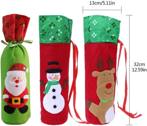 3-pack julvinflaskpåsar, presentpåsar med dragsko, för julfest, middagsbordsdekoration