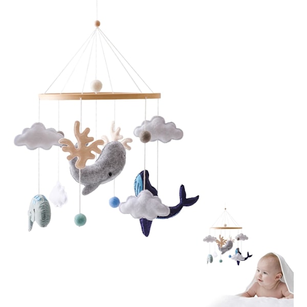 2 KPL Puinen Vauvan Mobile Tuulikello Huopapallot Puu Tähti Kuu Vauva Poika Tyttö Mobile Hoitopöytä Puu Virkattu Huopa Pilvet Mobile Sängyn Ripustus Sängyn Kello color 3