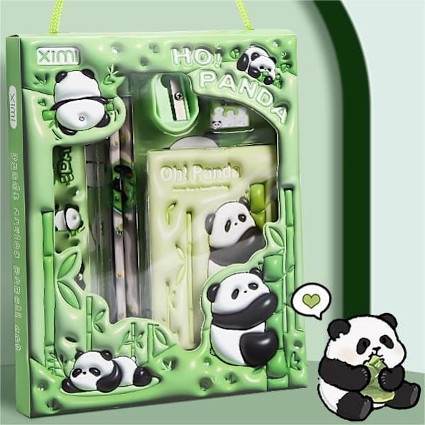 12 kpl Koulutarvikepaketti sisältää lyijykynät, pyyhekumin, viivaimen, teroittimen ja minisakset, söpöillä koulutarvikkeilla (Värikäs Panda, Kissat)