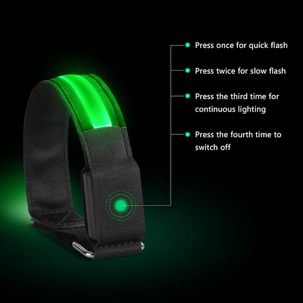 LED-armband, lysande armband, säkerhetsljus, sportarmband, reflexband med LED-blinkande löpljus, grönt, 2 st