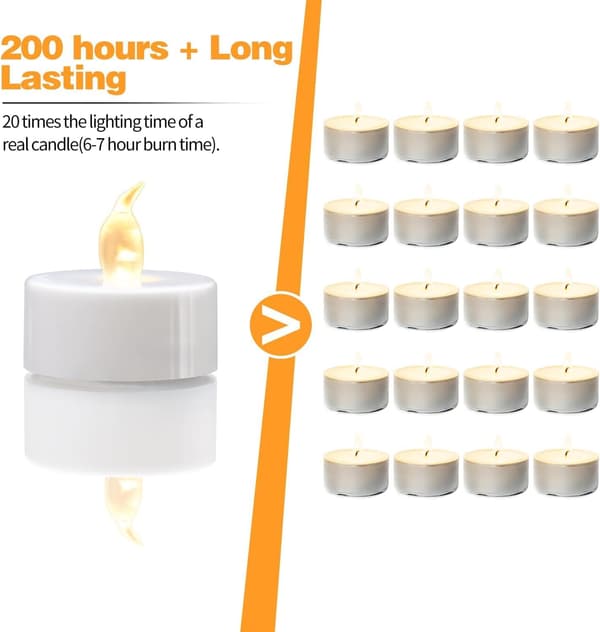 LED Teelys, Flammeløse Teelys, Varmt Hvidt, Holder i 200 Timer +, Batteridrevne Teelys til Dekoration.