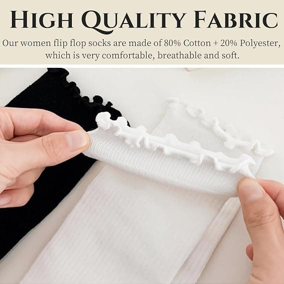Tabi Flip Flop Sokker for Kvinner 3 Par Bomull Japanske Split Toe Sokker Kalvelengde Elastisk Volang Frilly Shinobu Cosplay