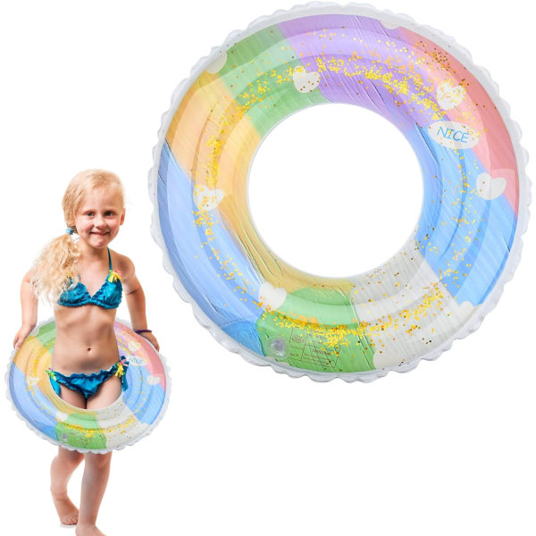 Oppustelig svømmering, svømmebassin flyder ring med pailletter regnbue flydende ring