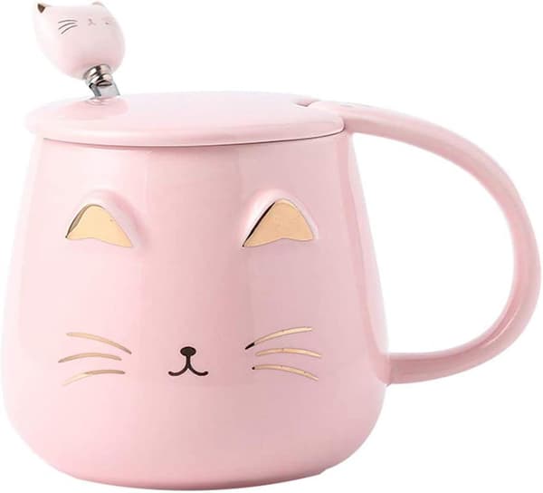 Sød Kat Tekop Keramik Kaffe Kop med Rustfrit Stål Ske til Killinger, 3D Dyr Kat Kopper til Katte Elskere Kvinder Gaver Pink