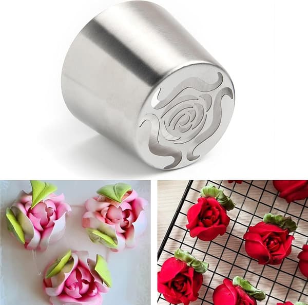 2 stk. Ekstra store russiske sprøytetipper, blomsterformede sprøytetipper i rustfritt stål for kakedekorering, rosetupper (56)