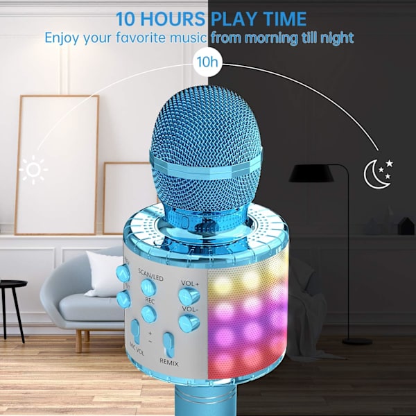 Karaoke-mikrofon til børn, trådløs Bluetooth-karaoke-mikrofon med LED-lys, bærbar håndholdt mikrofonhøjttalergave