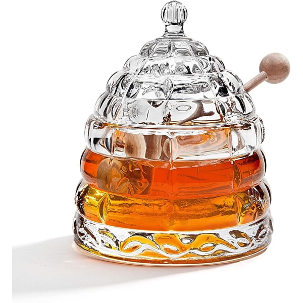 Kristallhonungsburk, honungskaka honungsfat konisk glasförvaringsburk Kreativ hushållssirapsförvaringsburk honungsburkförvaring