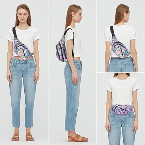 Midjeväska, Stor Trendig Bumbag för Kvinnor Män, 4 Fack Justerbar Midjeväska Purple