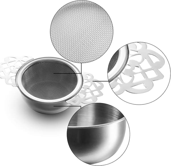 Tesil med drypbakker, mesh teinfuser i rustfrit stål til løs te (sølv og guld, 4 stk.)