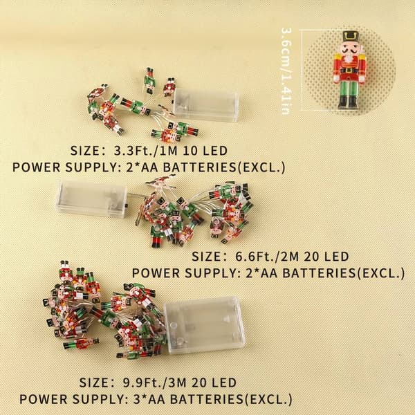 Nötknäppare julgransbelysning, batteridriven varmvit (200 cm, 20 LED-lampor)