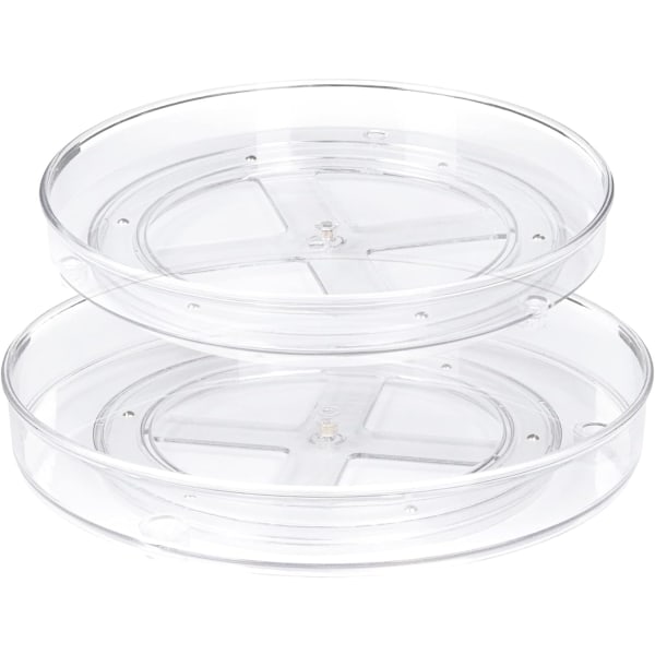 Sæt med 2 Lazy Susan køkken drejeskiver 360° roterende opbevaringsbakker til køkken og badeværelse (27 x 4,6 cm + 23,5 x 3,8 cm)