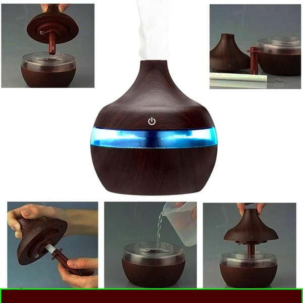 300 ml æterisk oliediffuser, 7 farver LED ultralydsluftfugter, oliediffuser, luftrenser, til hjemmet, yoga, kontor, SPA, soveværelse, kaffe