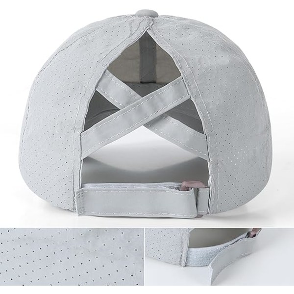 Baseballkeps för kvinnor, solhatt med hästsvans, golfkepsar för damer, korsade justerbara hattar light grey