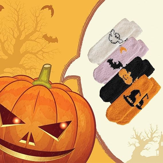 4 par Halloween fluffy sokker - græskar, flagermus, spøgelse tegneseriesokker til vinterfest