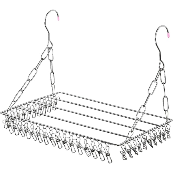 Socktork, hängande torkställning för kläder med 36 vindtäta pinnar i rostfritt stål för strumpor, underkläder, kläder, handdukar (silver)